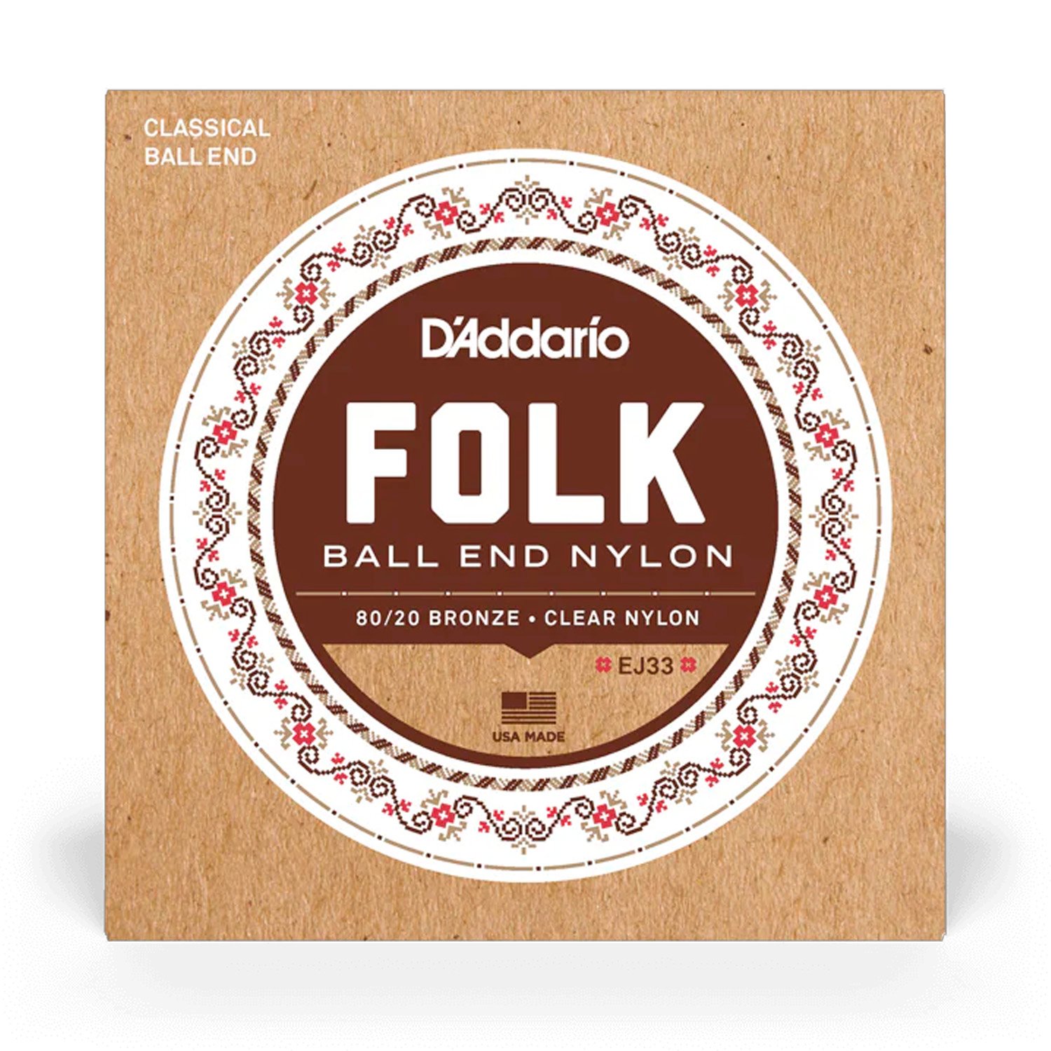 EJ33 Cuerdas para Guitarra Acústica Folk Nylon D'Addario EJ33